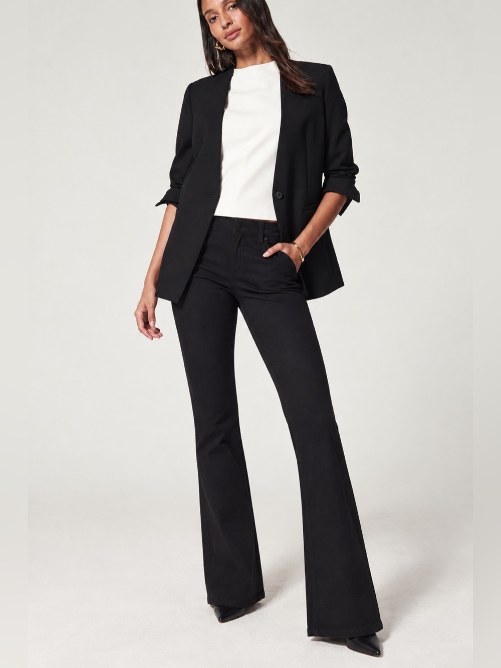 SPANX Perfect Collarless Black Single-Button Blazer size M Office Minimalist